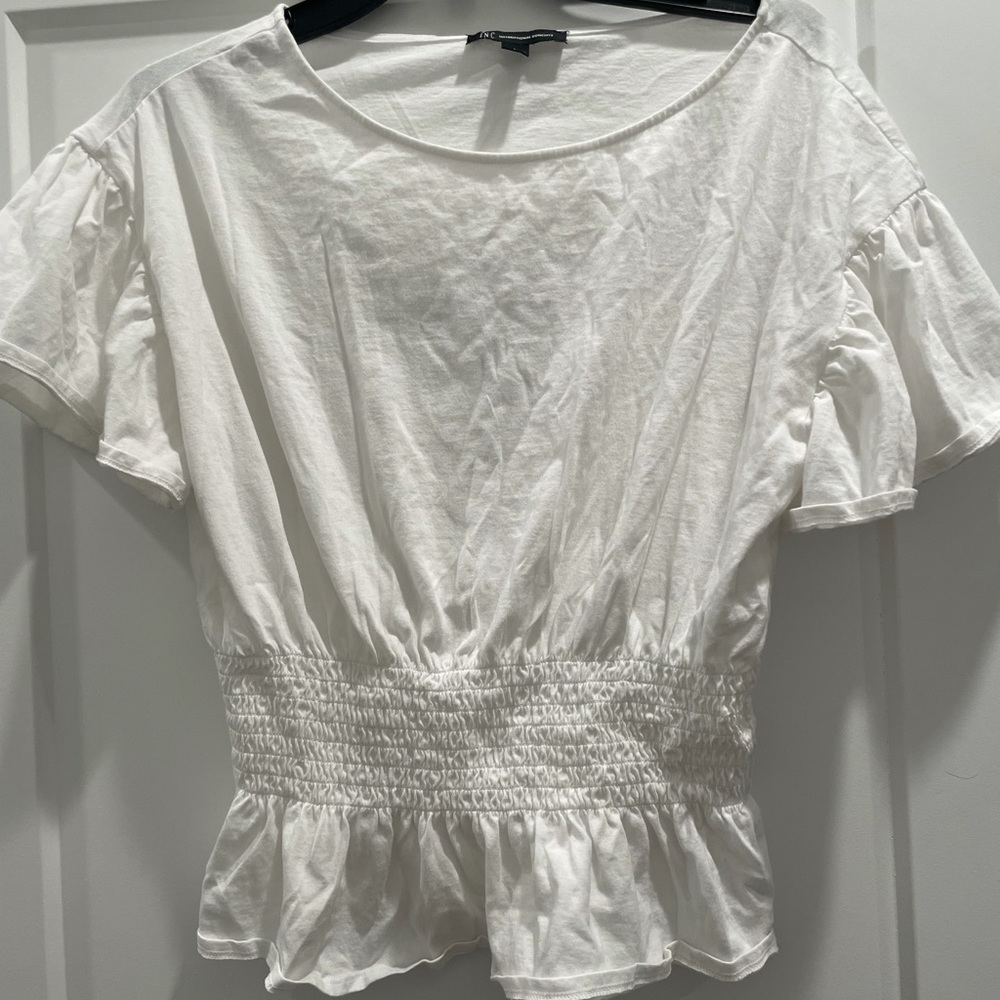 INC International Concepts White Ruffle Top